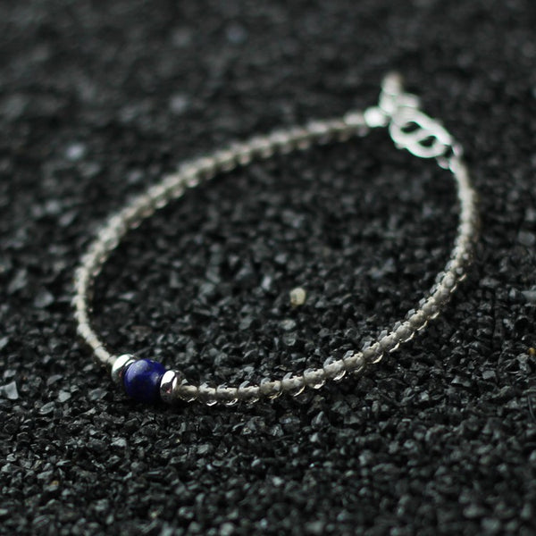 Faceted Smoky Quartz Lapis Lazuli Bead Bracelet Handmade Birthstone Jewelry Women