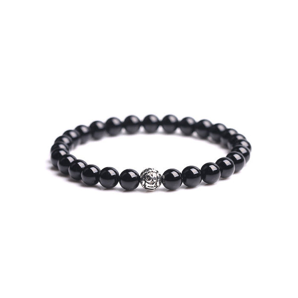 Sterling Silver Obsidian Agate Blue Sandstone Bead Bracelet Jewelry Accessories Women Men