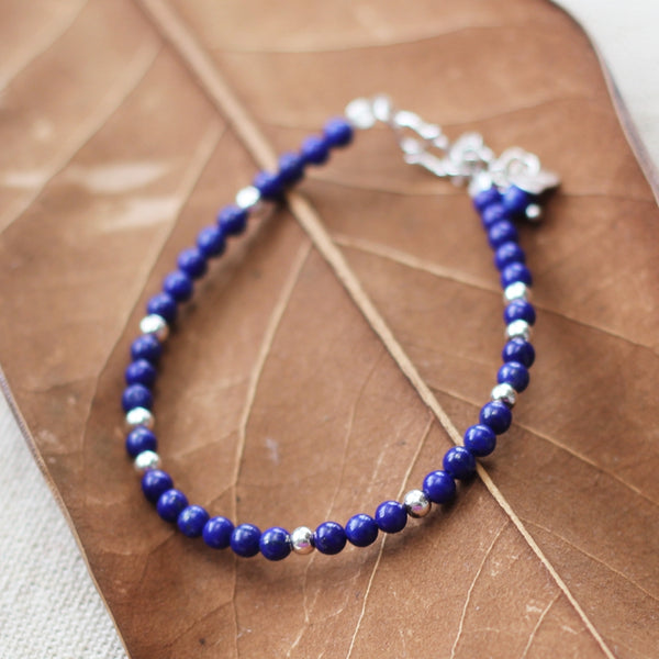 Sterling Silver Lapis Lazuli Cinnabar Bead Bracelet Handmade Jewelry Accessories Women