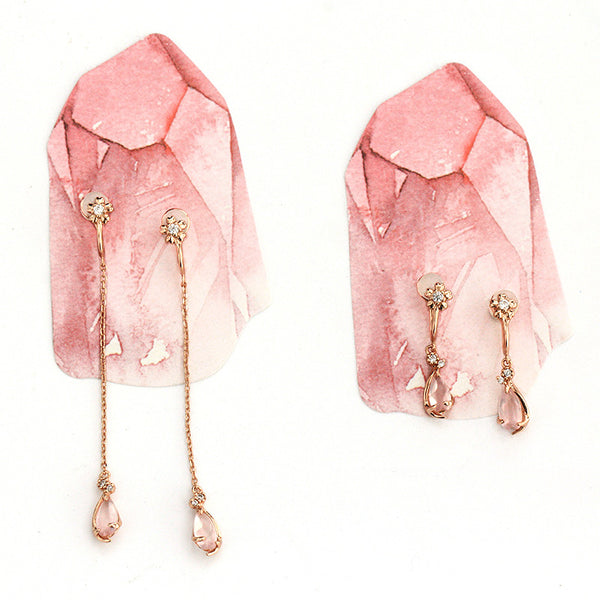 Rose Quartz Clip Earrings Drop Earrings Gold Plated Silver Jewelry For Women