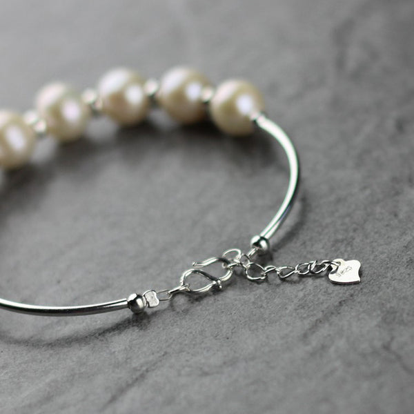 Freshwater Pearl Bead Bracelet in Sterling Silver June Birthstone Jewelry Gifts for Women