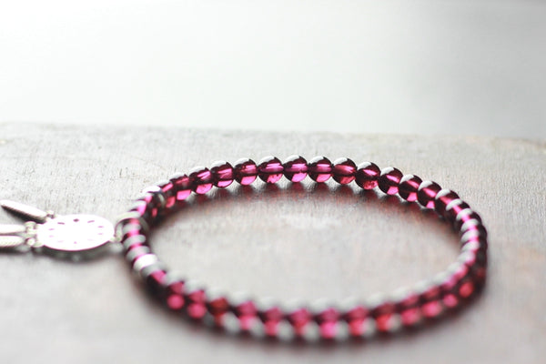 Sterling Silver Dream Catch Garnet Beaded Bracelet Handmade Jewelry for Women