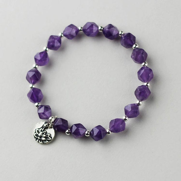 Faceted Amethyst Beaded Bracelet with Sterling Silver Handmade Jewelry Accessories Women