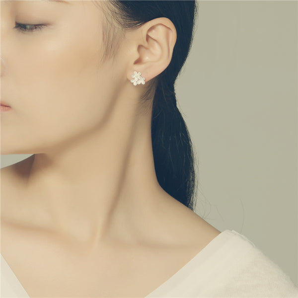 Sterling Silver Flower Stud Earrings Handmade Jewelry Gifts Accessories for Women