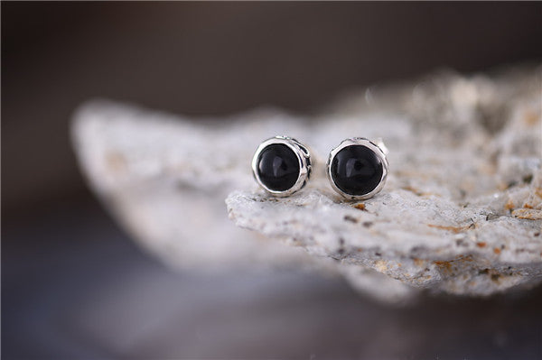 Vintage Onyx Stud Earrings in Sterling Silver Jewelry Accessories Gifts For Women Men