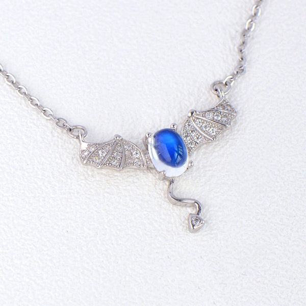 Moonstone Little Devil Pendant Necklace in White Gold Plated Silver Jewelry for Women