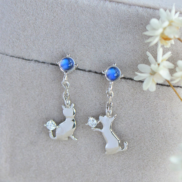 Cute Moonstone Zirconia Earrings in White Gold Plated Sterling Silver June Birthstone Jewelry For Women