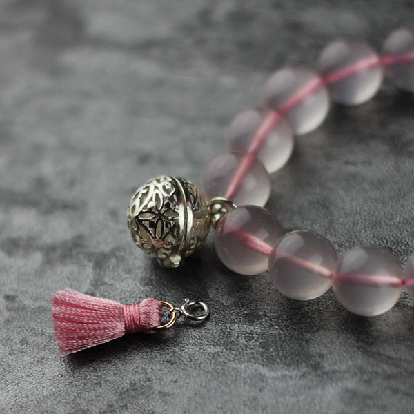 Sterling Silver Rose Quartz Crystal Beaded Bracelet Handmade Jewelry Women
