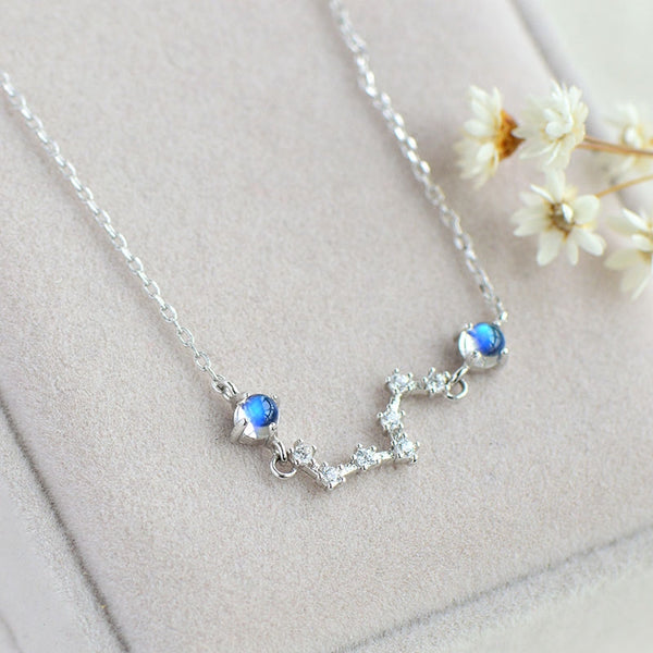 Moonstone Big Dipper Pendant Necklace in White Gold Plated Silver Jewelry for Women
