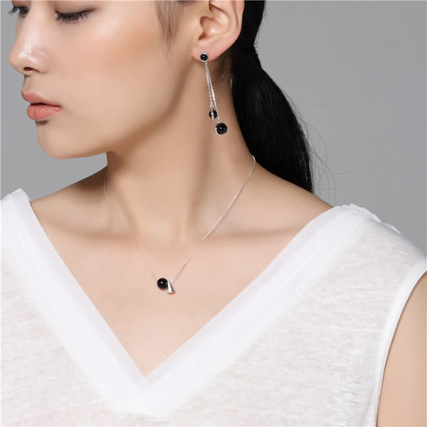Geometric Onyx Pendant Necklace in Sterling Silver Unique Jewelry Gifts For Women men