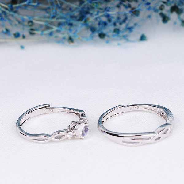 Couple Jewelry Moonstone Ring in White Gold Plated Silver Engage Ring Women Men