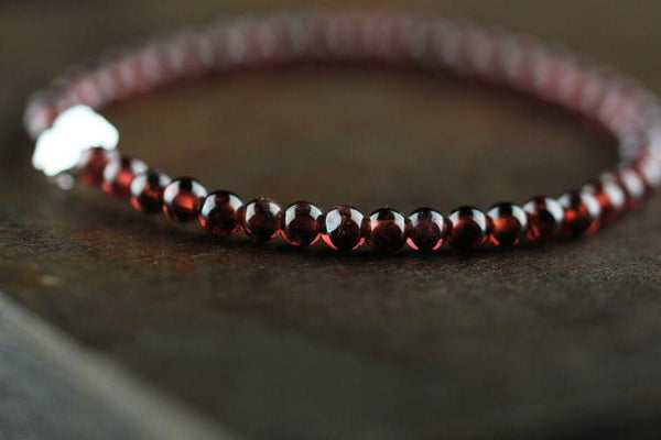 Sterling Silver Garnet Beaded Bracelet Unique Handmade Jewelry for Women