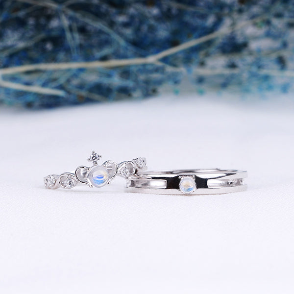 Moonstone Ring in White Gold Plated Silver Couple Jewelry Engage Ring Women Men