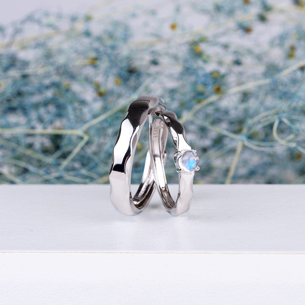 Moonstone Ring in White Gold Plated Silver Couple Jewelry Engage Ring Women Men