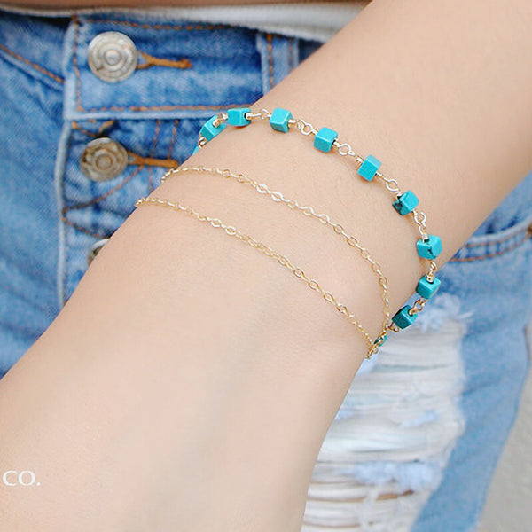 Turquoise Bead Bracelet in 14K Gold Handmade December Birthstone Jewelry Accessories Women