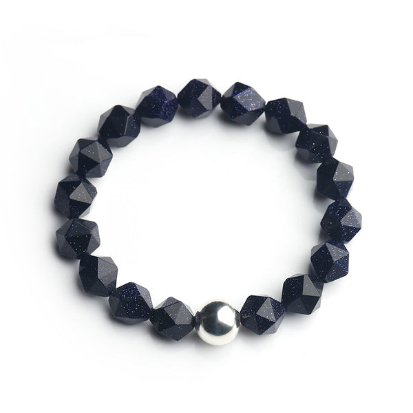 Sterling Silver Faceted Tigereye Blue Sandstone Bead Bracelet Jewelry Women Men