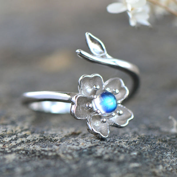 Moonstone Ring in White Gold Plated Silver Handmade Jewelry Engage Ring for Women