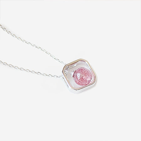 Strawberry Quartz Crystal Pendant Necklace Sterling Silver Jewelry For Women