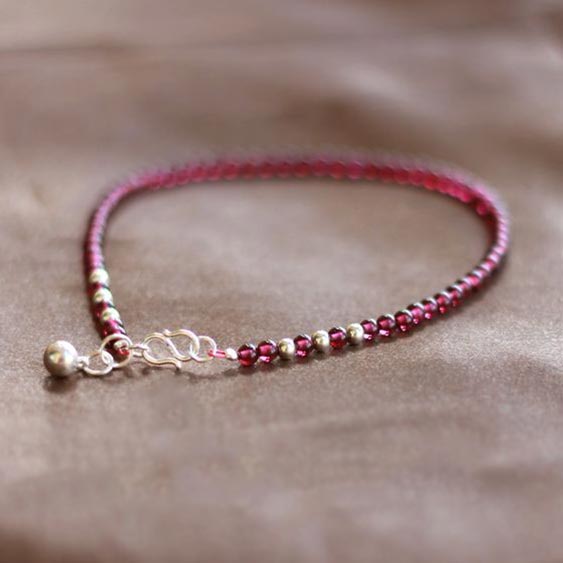 Sterling Silver Garnet Beaded Bracelet Handmade Jewelry for Women