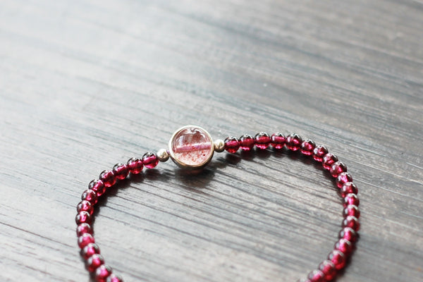 Sterling Silver Garnet Strawberry Quartz Beaded Bracelet Unique Handmade Jewelry Women