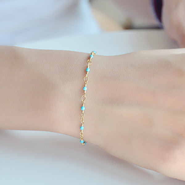 Turquoise Bead Bracelet in 14K Gold Handmade Jewelry Accessories Women