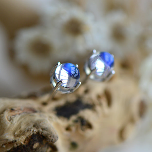 Moonstone Stud Earrings in White Gold Plated Sterling Silver Handmade Jewelry Women