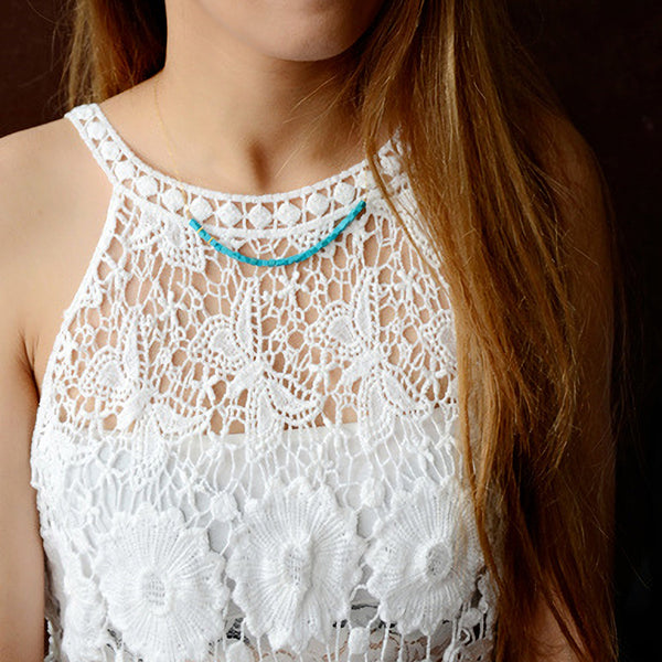 Turquoise Bead Pendant Necklace in 14K Gold Handmade Jewelry Women Accessories