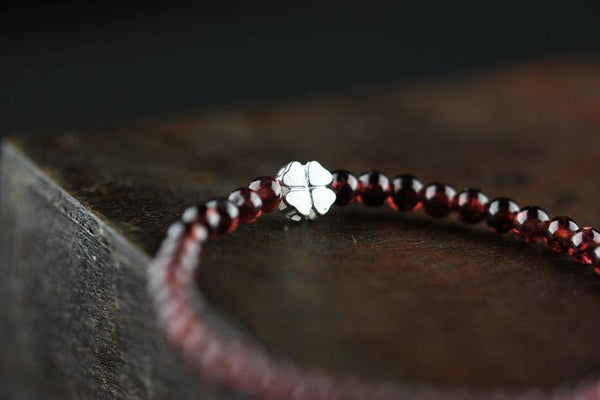 Sterling Silver Garnet Beaded Bracelet Unique Handmade Jewelry for Women