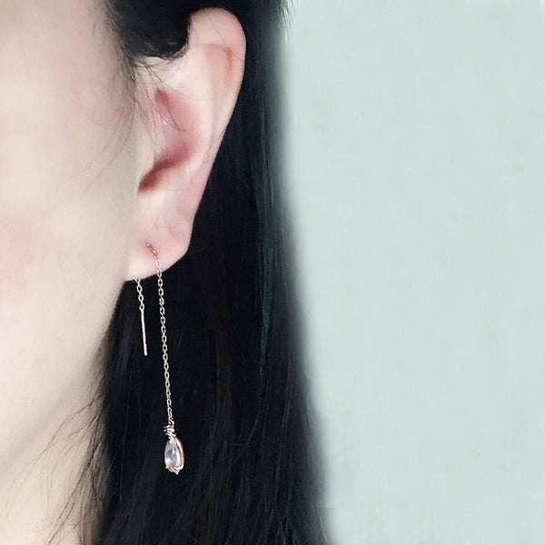 Rose Quartz Drop Earrings Threader Earrings Gold Plated Silver Jewelry For Women