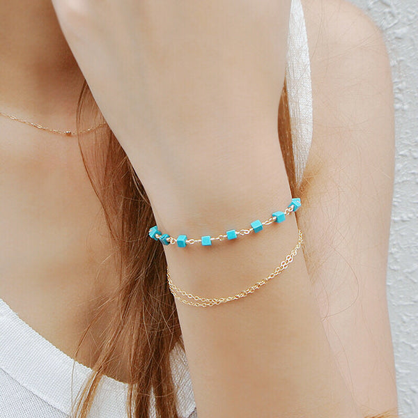 Turquoise Bead Bracelet in 14K Gold Handmade December Birthstone Jewelry Accessories Women