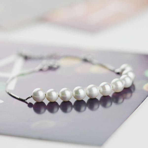 Freshwater Pearl Bead Bracelet in White Gold Plated Silver Chain Jewelry Gifts Women
