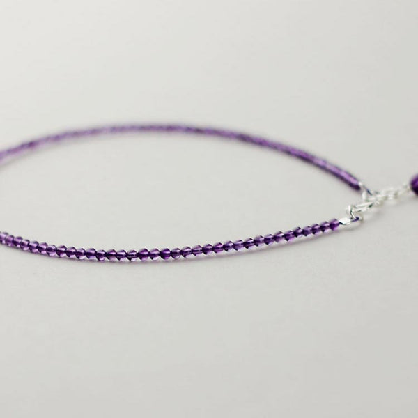 Sterling Silver Amethyst Beaded Anklet Handmade Jewelry Accessories Women