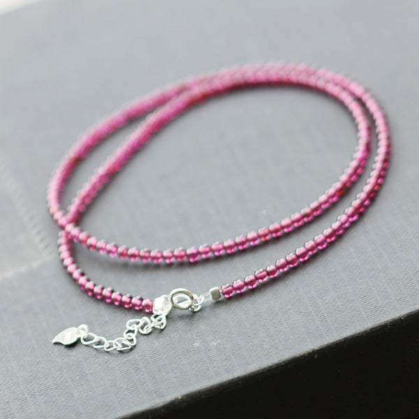 Double Strand Garnet Silver Beaded Bracelet Handmade Birthstone Jewelry for Women
