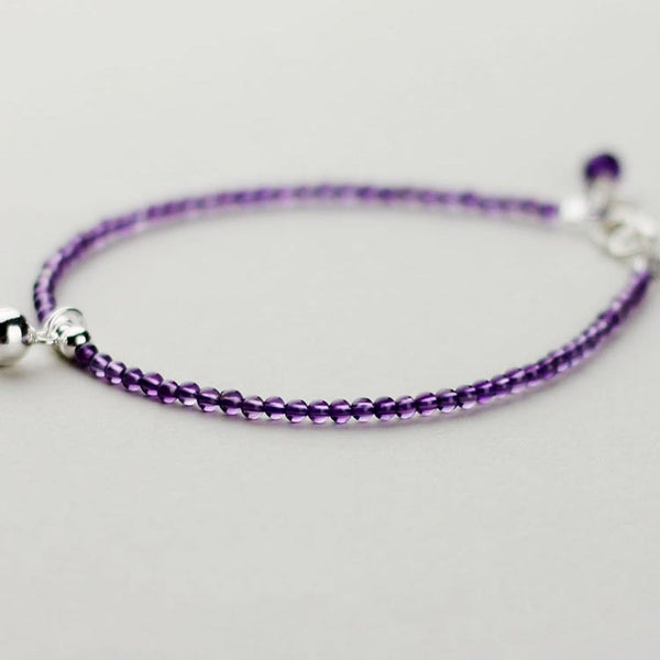 Sterling Silver Amethyst Beaded Bracelet Handmade Jewelry Accessories Women