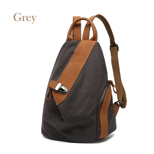 Cool Womens Small Canvas and Leather Backpack Purse Rucksack Bags with Zipper for Women