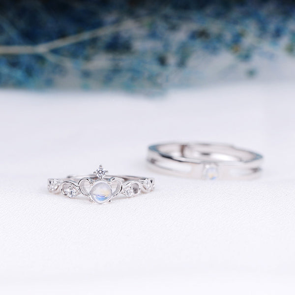 Moonstone Ring in White Gold Plated Silver Couple Jewelry Engage Ring Women Men