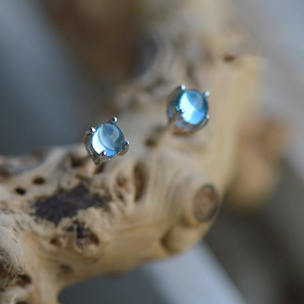 Blue Topaz Stud Earrings in Sterling Silver November Birthstone Handmade Jewelry women