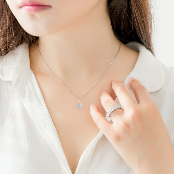 Blue Aquamarine Pendant Necklace in White Gold Plated Silver Women