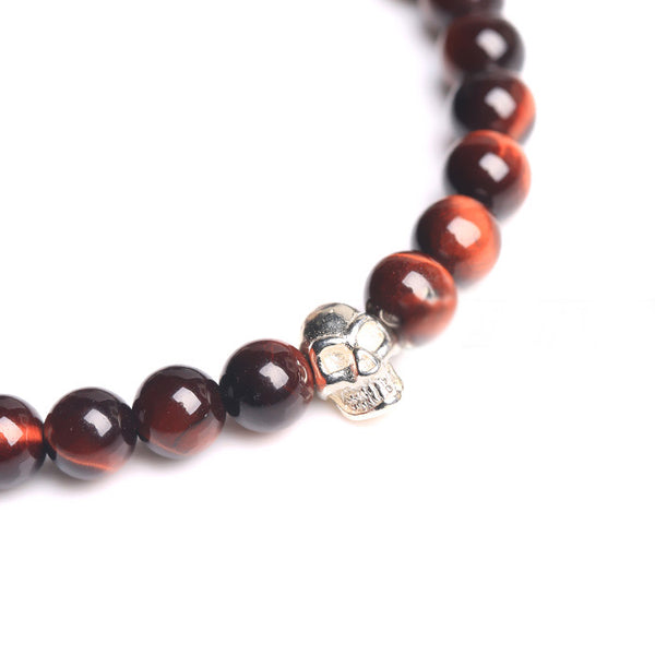 Sterling Silver Red Tigereye Bead Bracelet Jewelry Accessories Men Women