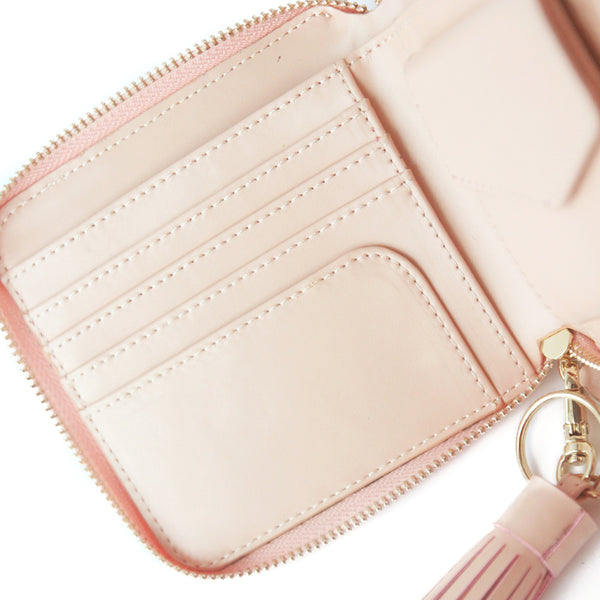 Women Cute Leather Short Zip Wallet Coin Wallet Tassel Purse for Women