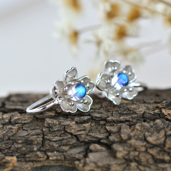 Moonstone Stud Earrings Clip Earrings in White Gold Plated Silver Jewelry Women