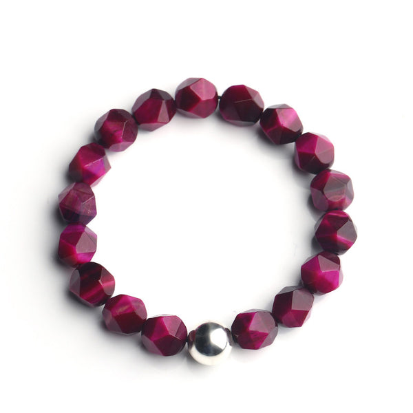 Sterling Silver Faceted Tigereye Blue Sandstone Bead Bracelet Jewelry Women Men