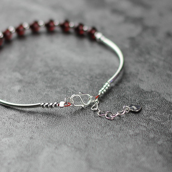 Sterling Silver Garnet Beaded Bracelet Handmade Jewelry January Birthstone for Women
