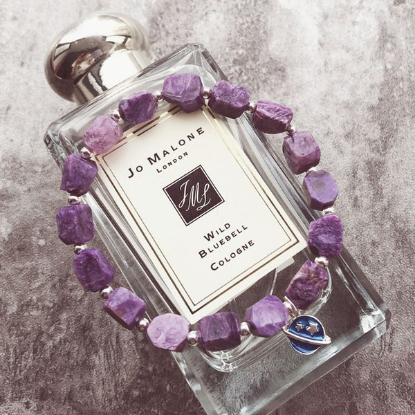 Raw Charoite Beaded Bracelet with Sterling Silver Handmade Jewelry Accessories Women