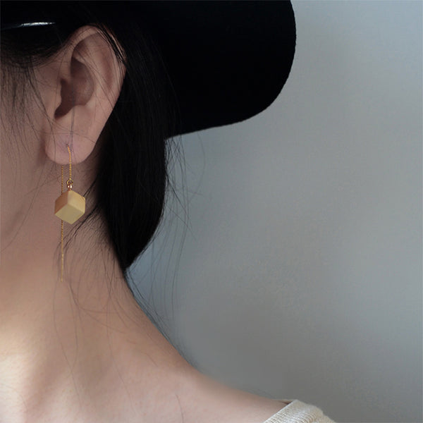 Wood Threader Earrings in Sterling Silver 14K Gold Handmade Jewelry Accessories Women