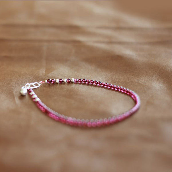Sterling Silver Garnet Beaded Anklet Handmade Jewelry Accessories Gifts for Women