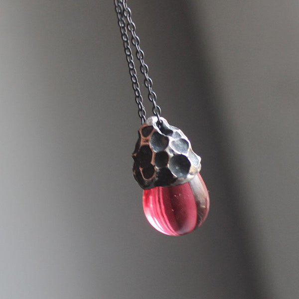 Colored Glaze Pendant Necklace in Sterling Silver Handmade Unique Jewelry Women