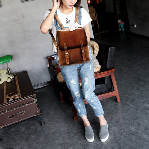 Vintage Womens Brown Leather Backpack Purse Cool Backpacks for Women