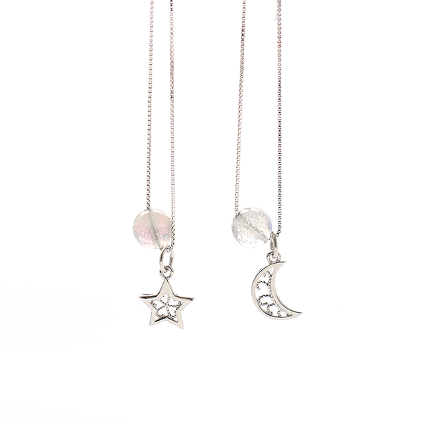 Grey Moonstone Pendant Necklace White Gold Plated Silver Couple Jewelry for Women