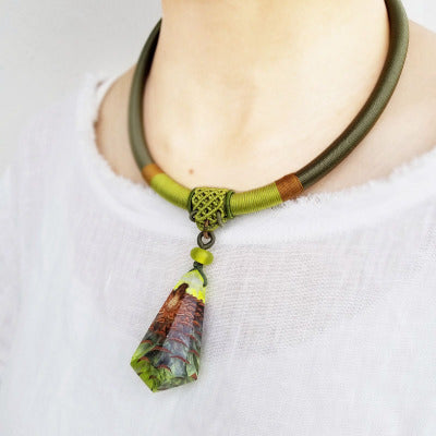 Pinecone and Resin Pendant Necklace Handmade Unique Jewelry For Women Men